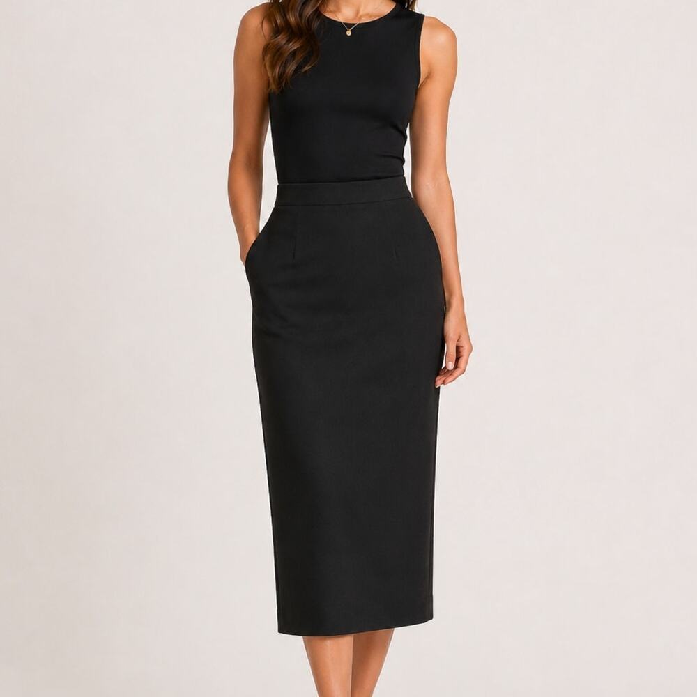 Ellen-D Kollection Black Midi Skirt with Button Detailing